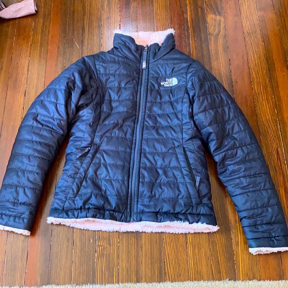 Girls pink and grey north face jacket reversible